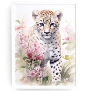 Watercolor Leopard Portrait Wall Art Illustration Print Poster Unframed